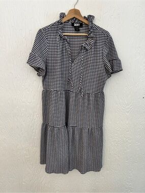 DKNY Gingham Check Tiered Midi‎ Dress Sz 10 Cottagecore Picnic Relaxed